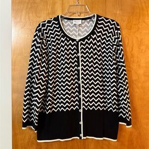 Talbots Oprah Winfrey Collection Black White Chevron Stripe Cardigan Sweater NWT